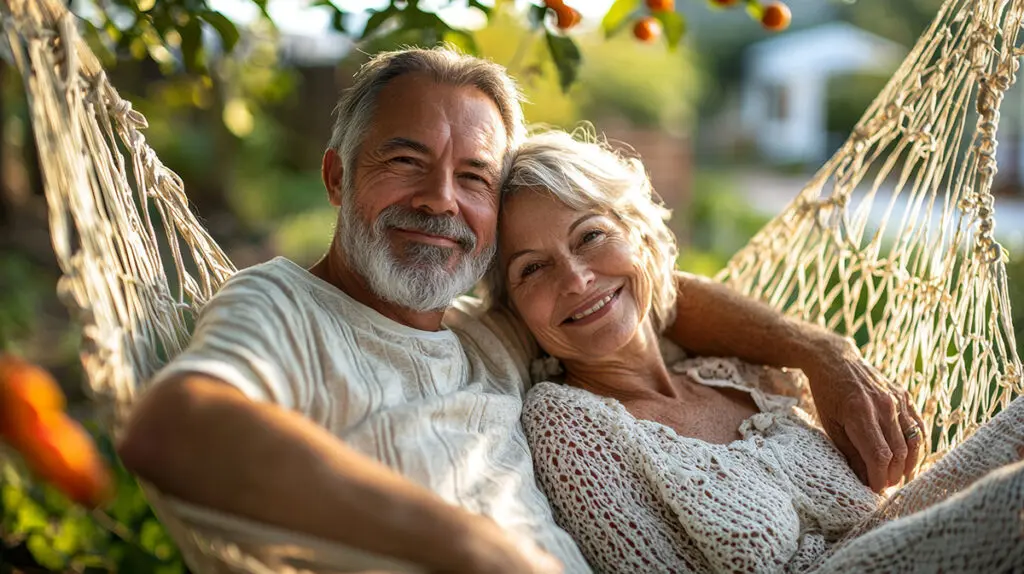Retired couple in a hammock