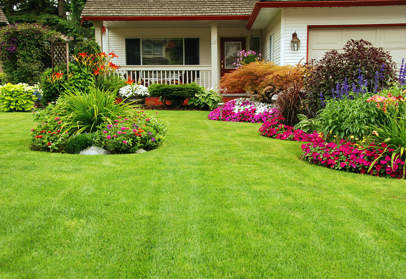 Home with beautiful lawn